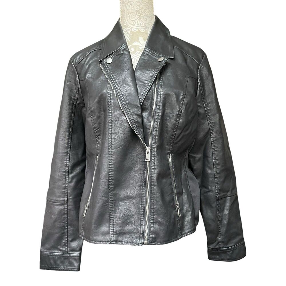 Baccini Sz XL Plus Black Moto Jacket Faux Leather Studded Punk Biker Grunge Rock